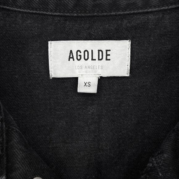 AGOLDE NWT Shrunken Charli Black Denim Jacket Women’s Size XS Raw Hem Cropped - Picture 3 of 6